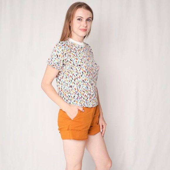NEW A.P.C. Colorful White Drop Print "Paloma" Top Short Sleeve Shirt XS Size 34 - Picture 2 of 7